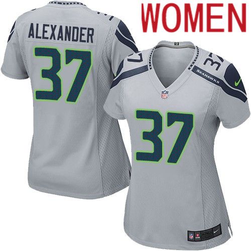 Women Seattle Seahawks 37 Shaun Alexander Nike Gray Game NFL Jersey